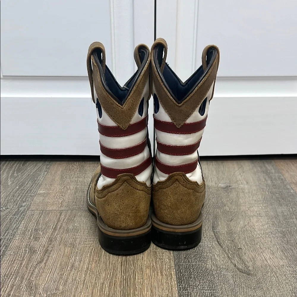 Kids Brown Cowboy Boots with Patriotic Star & Stripe Shaft